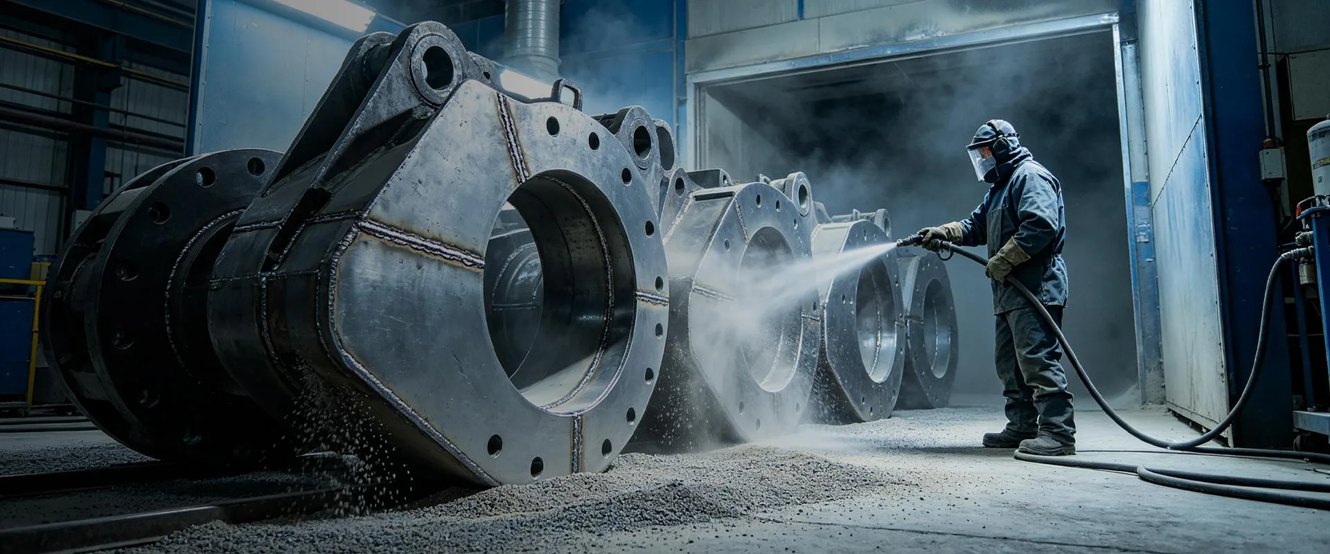 Machinery surface preparation with steel abrasives
